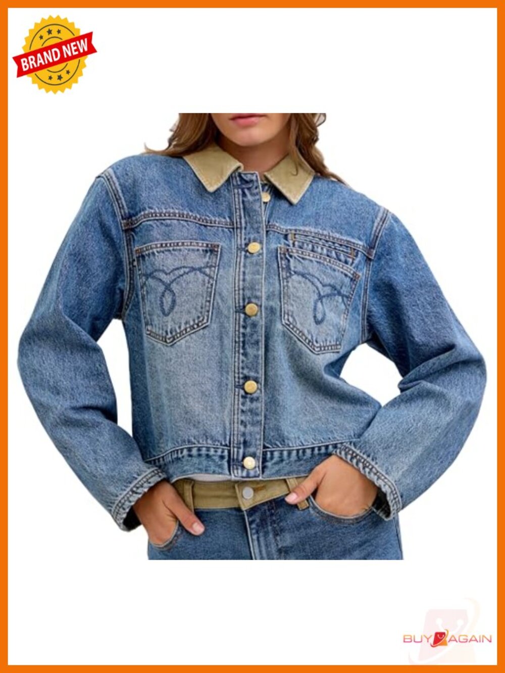 Rigid Barn Denim Jacket 100% Cotton Button Down Cuff Sleeve
